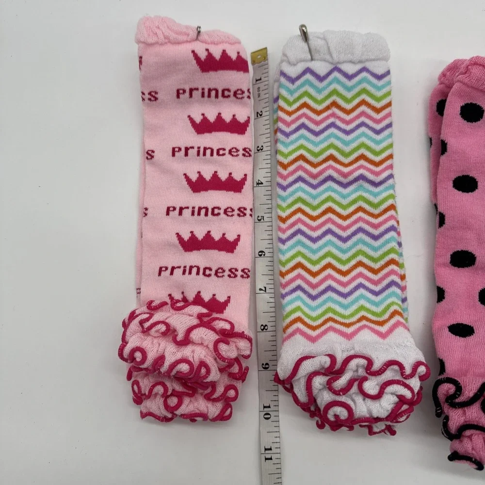 3 pr Girls Polka Dot, Stripes, Princess Ruffles‎ Leg Warmers 10